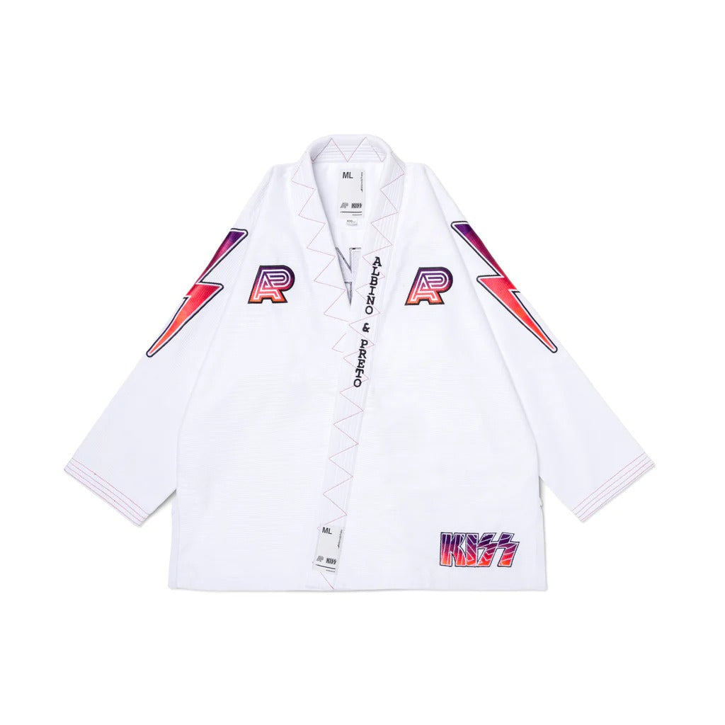A&P x KISS White Brazilian Jiu-Jitsu BJJ Gi with 400 GSM Pearl Weave Jacket and 10oz Canvas Cotton Pants