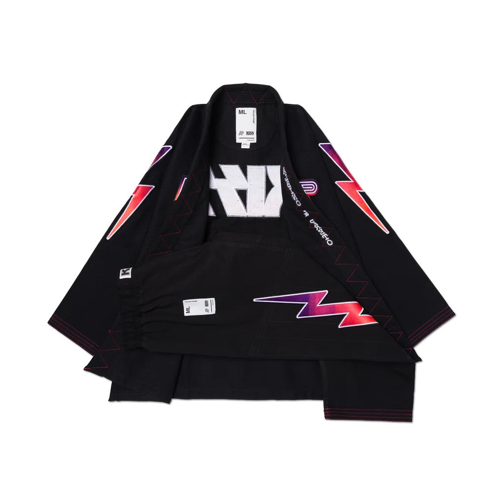 A&P x KISS Black Brazilian Jiu-Jitsu BJJ Gi with 400 GSM Pearl Weave Jacket and 10oz Canvas Cotton Pants