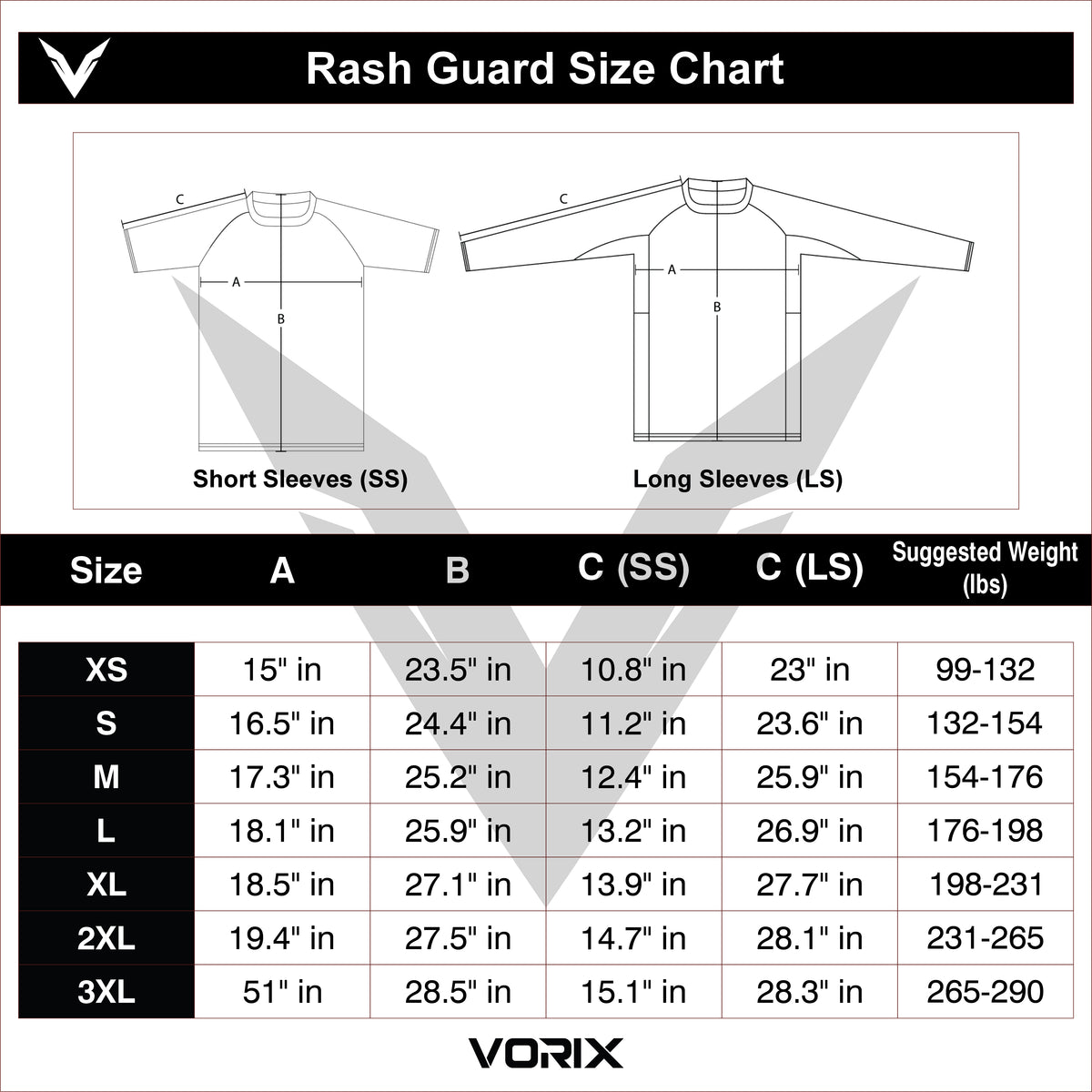Rash Guard Size Chart & Guide